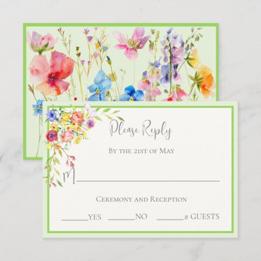 Summer Blooms florale Wedding RSVP Card Karte (Vorne/Hinten)