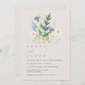 Summer Blossom Blue Daisy Wedding Einladung (Vorne/Hinten)