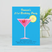 Summer Blue 21. Geburtstag Party Einladung (Stehend Vorderseite)