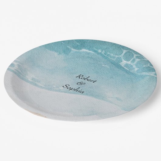 Summer Blue Beach Hochzeit Pappteller (Schrägansicht)