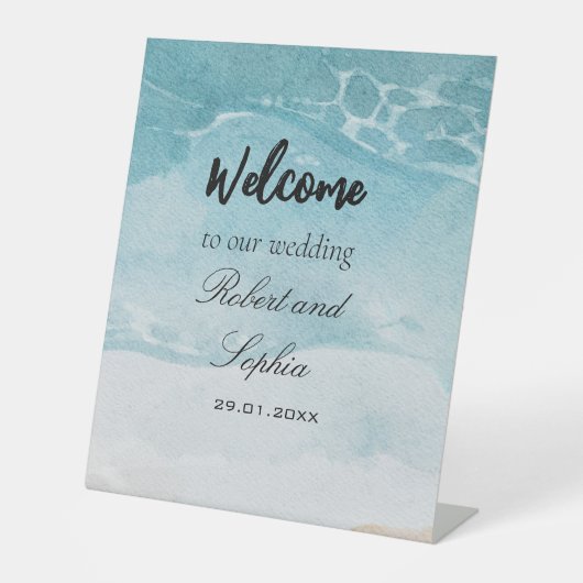 Summer Blue Beach Hochzeit Pedestal Sign Sockelschild (Vorderseite)