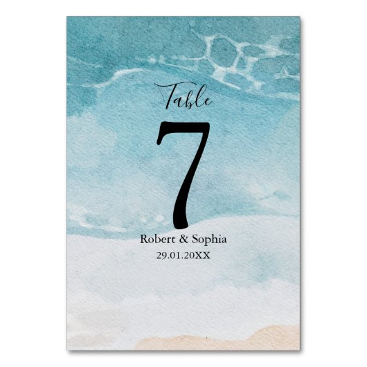 Summer Blue Beach Hochzeit Tischnummer (Vorderseite)