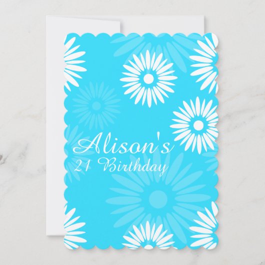 Summer Blue Blumen Geburtstagsparty Einladung (Vorderseite)