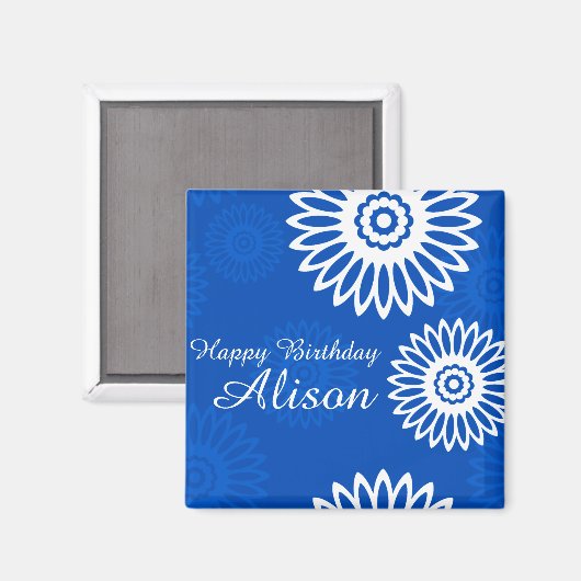 Summer Blue Blumen Happy Birthday Name Magnet (Vorderseite/Rückseite)
