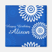 Summer Blue Blumen Happy Birthday Name Magnet (Vorne)