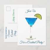 Summer Blue Cocktail Party Einladung (Vorne/Hinten)