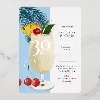 Summer Blue Cocktail Party zum 30. Geburtstag Folieneinladung