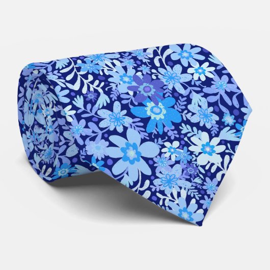 Summer Blue Daisy Blooms Neck Tie Krawatte (Gerollt)