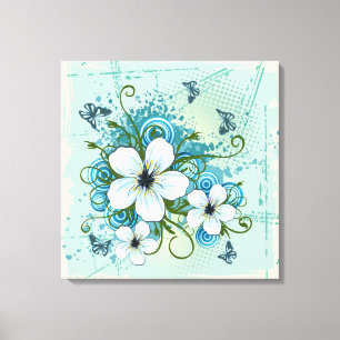 Summer Blue Floral & Butterfliegen Leinwanddruck