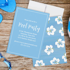 Summer Blue Floral Tropical Party Custom Einladung