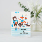 Summer Blue Forest Woodland Tiere Wasserfarbe Postkarte (Stehend Vorderseite)