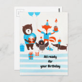 Summer Blue Forest Woodland Tiere Wasserfarbe Postkarte (Vorne/Hinten)