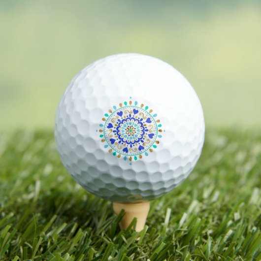Summer Blue Gold Heart Mandala Golfball (Insitu T-Shirt)