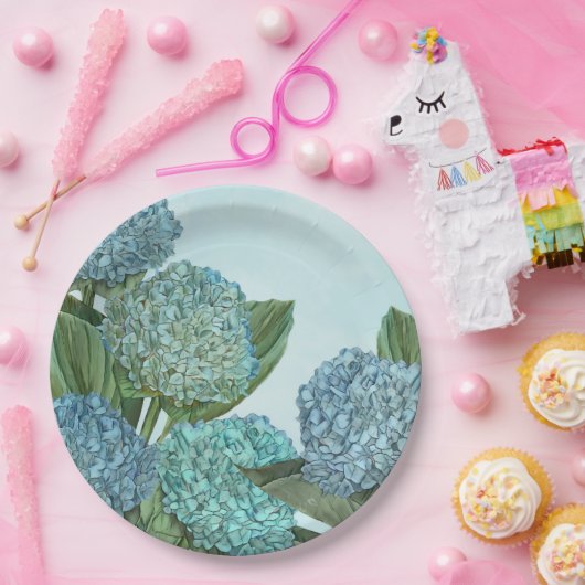 Summer Blue Hydrangea Bouquet Pappteller (Party)