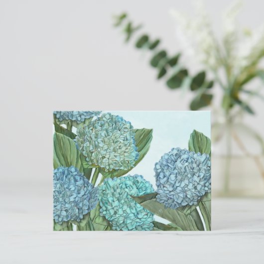 Summer Blue Hydrangea Bouquet Postkarte (Stehend Vorderseite)