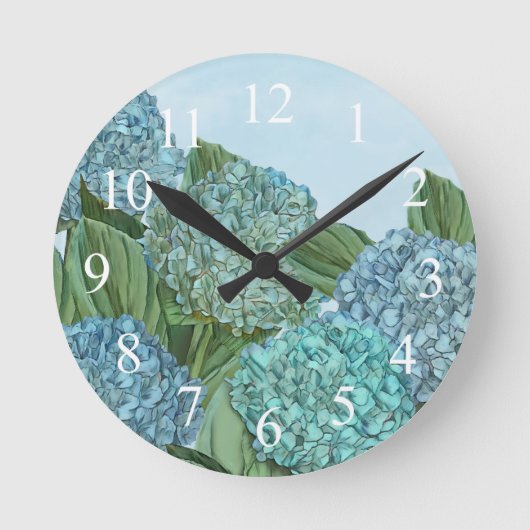 Summer Blue Hydrangea Bouquet Runde Wanduhr (Vorderseite)