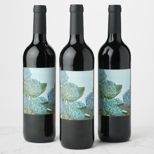 Summer Blue Hydrangea Bouquet Weinetikett (Flaschen)