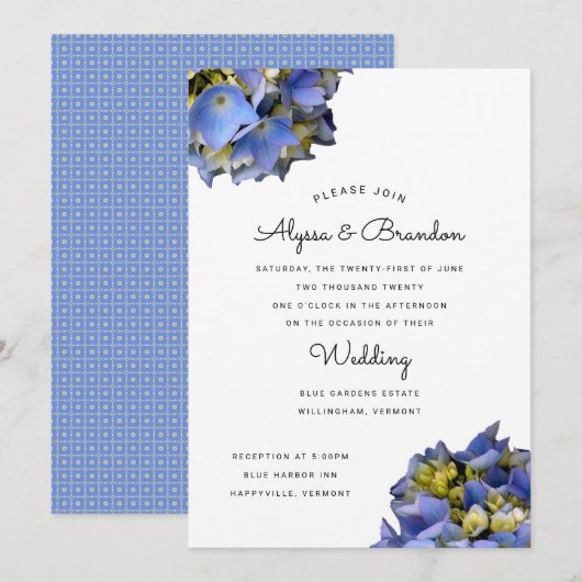 Summer Blue Modern Wedding Einladung (Vorne/Hinten)