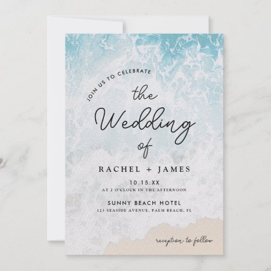 Summer Blue Ocean Beach Hochzeit Einladung (Vorderseite)