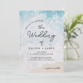 Summer Blue Ocean Beach Hochzeit Einladung (Stehend Vorderseite)