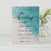 Summer Blue Ocean Beach Hochzeit Einladung (Stehend Vorderseite)