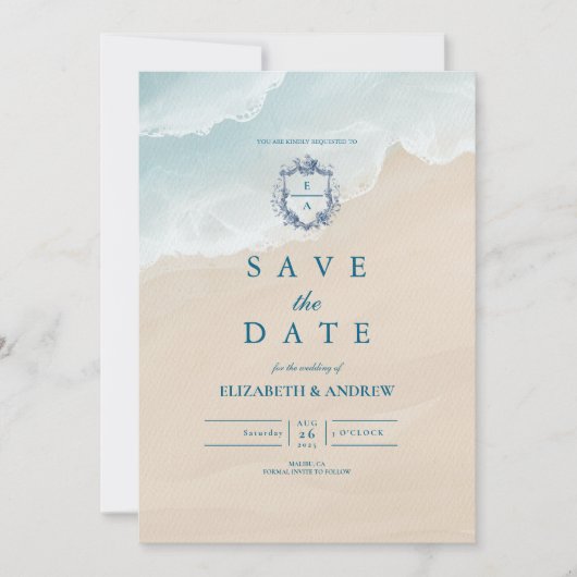Summer Blue Ocean Beach Hochzeit Save The Date (Vorderseite)