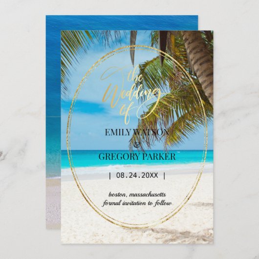 Summer Blue Ocean Beach Hochzeitseinladungen Save The Date (Vorne/Hinten)