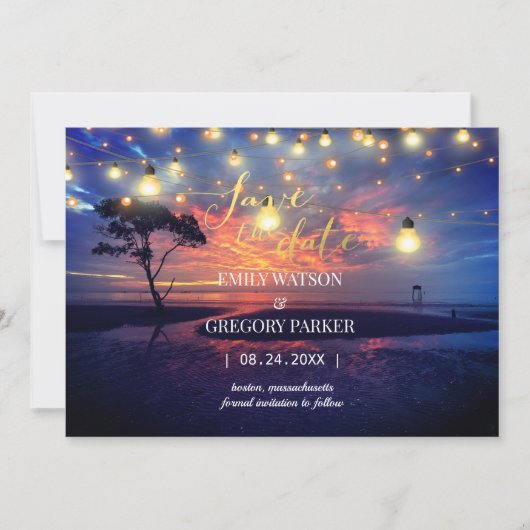Summer Blue Ocean Beach Hochzeitseinladungen Save The Date (Vorderseite)