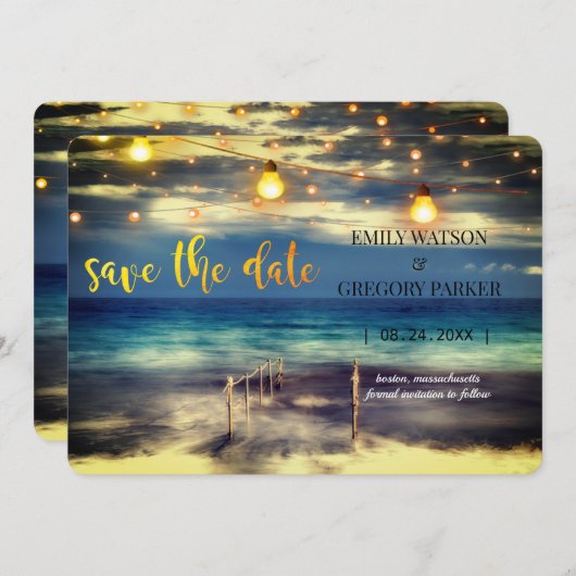 Summer Blue Ocean Beach Hochzeitseinladungen Save The Date (Vorne/Hinten)