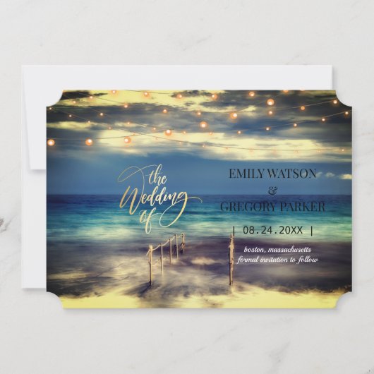 Summer Blue Ocean Beach Hochzeitseinladungen Save The Date (Vorderseite)