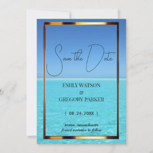 Summer Blue Ocean Beach Hochzeitseinladungen Save The Date