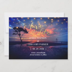 Summer Blue Ocean Beach Hochzeitseinladungen Save The Date