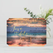 Summer Blue Ocean Beach Hochzeitseinladungen Save The Date (Stehend Vorderseite)