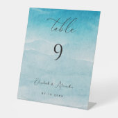 Summer Blue Ocean Beach Hochzeitszeichen der Tisch Sockelschild (Vorderseite)