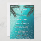 Summer Blue Ocean Palm Trees Beach HochzeitQR Code Einladung (Vorderseite)
