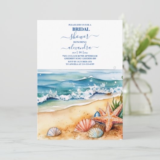 Summer Blue Ocean Waves Tropical Beach Bridal Einladung (Stehend Vorderseite)