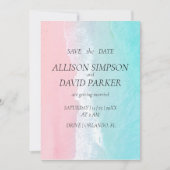 Summer Blue, Pink Ocean Beach Save the Date Card (Vorderseite)