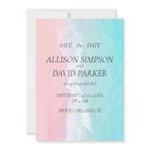 Summer Blue, Pink Ocean Beach Save the Date Card
