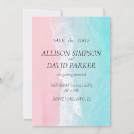 Summer Blue, Pink Ocean Beach Save the Date Card