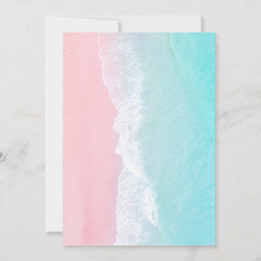 Summer Blue, Pink Ocean Beach Save the Date Card (Rückseite)