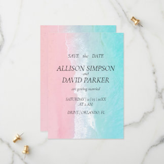 Summer Blue, Pink Ocean Beach Save the Date Card