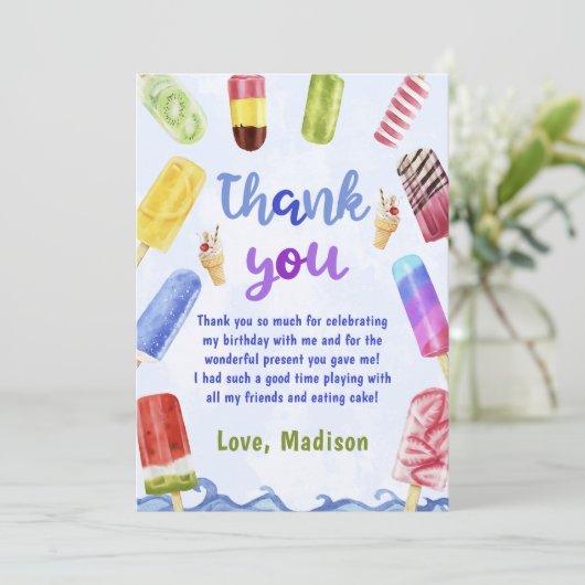 Summer Blue Popsiday Geburtstag Dankeschön Karte (Stehend Vorderseite)