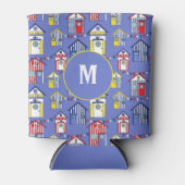 Summer Blue Seaside Beach Huts Print Monogram Dosenkühler (Vorderseite)