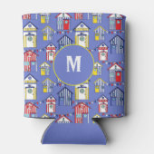 Summer Blue Seaside Beach Huts Print Monogram Dosenkühler (Rückseite)