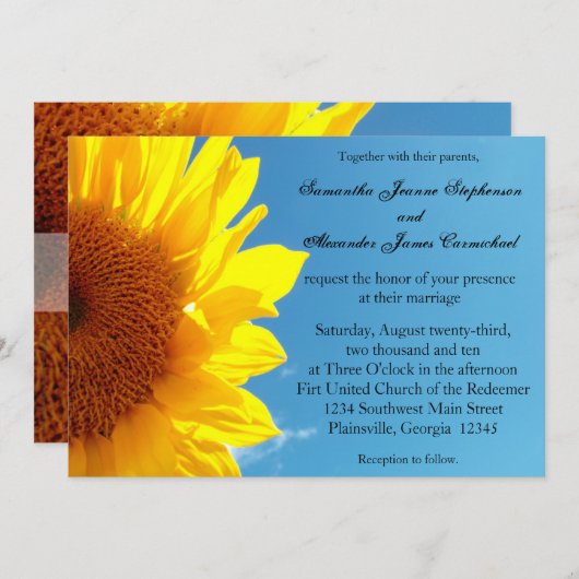 Summer Blue Sky mit gelber Sonnenblume Einladung (Vorne/Hinten)