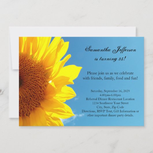 Summer Blue Sky, Yellow Sunflower Birthday Party Einladung (Vorderseite)
