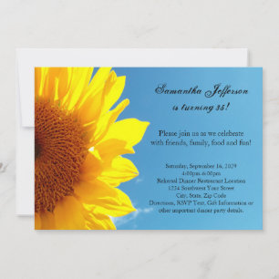 Summer Blue Sky, Yellow Sunflower Birthday Party Einladung