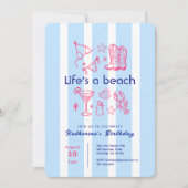 Summer Blue Stripe Beach Geburtstagsparty Einladung (Vorderseite)
