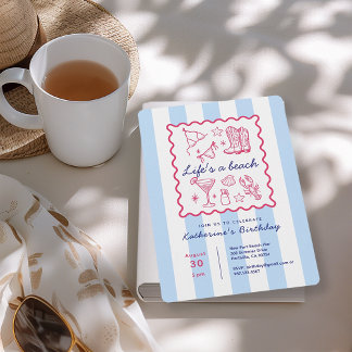 Summer Blue Stripes Beach Life Birthday Party  Einladung
