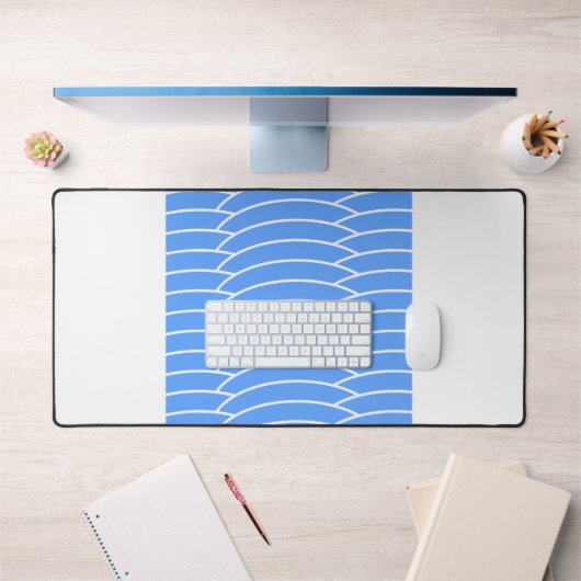 Summer Blue Tiled Art Deco Wellen Weiße Streifen Schreibtischunterlage (Büro 1)